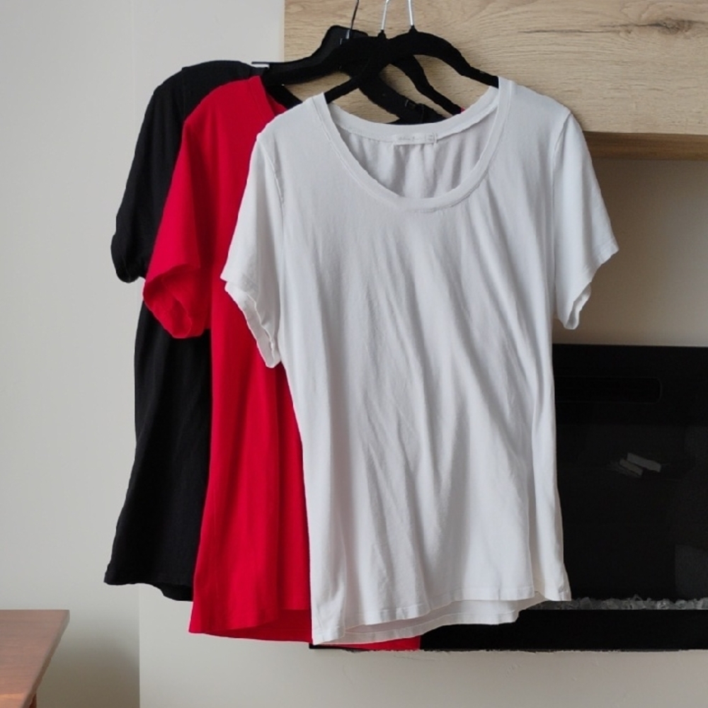 Women's Red, Black, and White Cotton Short Sleeve Tees